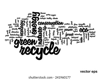 Vector concept or conceptual abstract green ecology and conservation word cloud text on white background, metaphor to environment, recycle, earth, alternative, protection, energy, eco friendly or bio