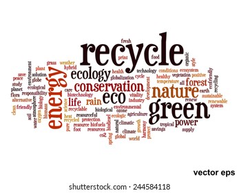 Vector concept or conceptual abstract green ecology and conservation word cloud text on white background, metaphor to environment, recycle, earth, alternative, protection, energy, eco friendly or bio