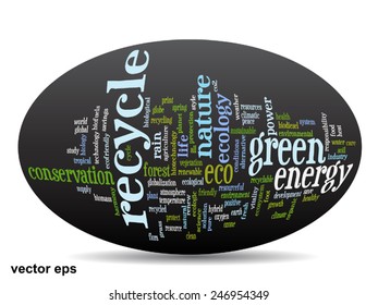 Vector concept or conceptual abstract green ecology and conservation word cloud text on black background, metaphor to environment, recycle, earth, alternative, protection, energy, eco friendly or bio