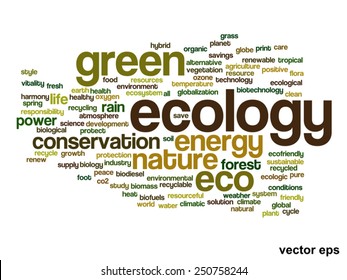 Vector concept or conceptual abstract green ecology and conservation word cloud text on white background, metaphor to environment, recycle, earth, alternative, protection, energy, eco friendly or bio