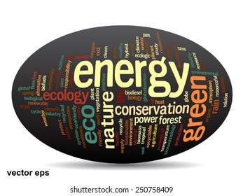 Vector concept or conceptual abstract green ecology and conservation word cloud text on black background, metaphor to environment, recycle, earth, alternative, protection, energy, eco friendly or bio