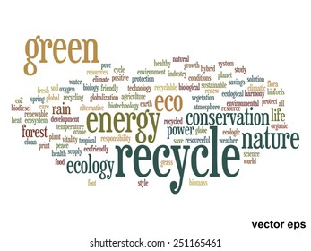 Vector concept or conceptual abstract green ecology and conservation word cloud text on white background, metaphor to environment, recycle, earth, alternative, protection, energy, eco friendly or bio