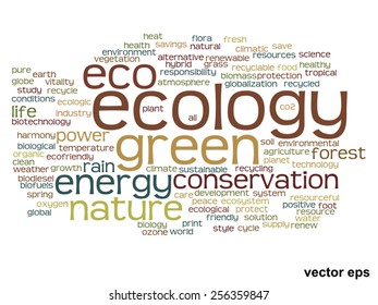 Vector concept or conceptual abstract green ecology and conservation word cloud text on white background, metaphor to environment, recycle, earth, alternative, protection, energy, eco friendly or bio