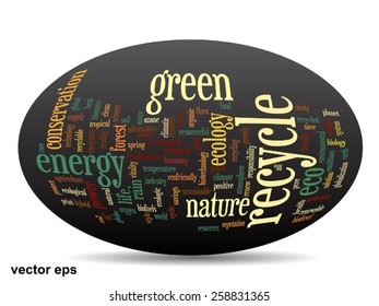 Vector concept or conceptual abstract green ecology and conservation word cloud text on black background, metaphor to environment, recycle, earth, alternative, protection, energy, eco friendly or bio
