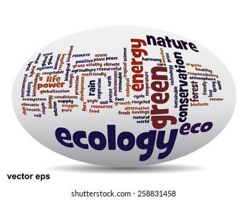 Vector concept or conceptual abstract green ecology and conservation word cloud text on white background, metaphor to environment, recycle, earth, alternative, protection, energy, eco friendly or bio
