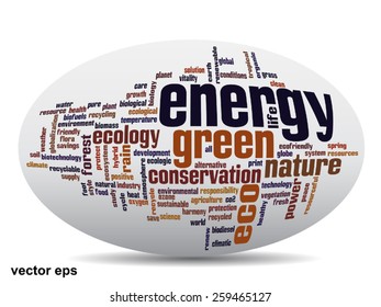 Vector concept or conceptual abstract green ecology and conservation word cloud text on white background, metaphor to environment, recycle, earth, alternative, protection, energy, eco friendly or bio
