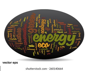 Vector concept or conceptual abstract green ecology and conservation word cloud text on black background, metaphor to environment, recycle, earth, alternative, protection, energy, eco friendly or bio