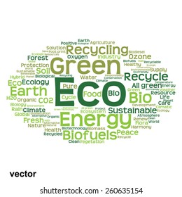Vector concept or conceptual abstract green ecology and conservation word cloud text on white background, metaphor to environment, recycle, earth, alternative, protection, energy, eco friendly or bio