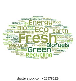 Vector concept or conceptual abstract green ecology and conservation word cloud text on white background, metaphor to environment, recycle, earth, alternative, protection, energy, eco friendly or bio