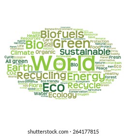 Vector concept or conceptual abstract green ecology and conservation word cloud text on white background, metaphor to environment, recycle, earth, alternative, protection, energy, eco friendly or bio