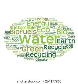 Vector concept or conceptual abstract green ecology and conservation word cloud text on white background, metaphor to environment, recycle, earth, alternative, protection, energy, eco friendly or bio