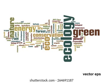 Vector concept or conceptual abstract green ecology and conservation word cloud text on white background, metaphor to environment, recycle, earth, alternative, protection, energy, eco friendly or bio