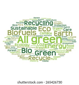 Vector concept or conceptual abstract green ecology and conservation word cloud text on white background, metaphor to environment, recycle, earth, alternative, protection, energy, eco friendly or bio