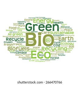 Vector concept or conceptual abstract green ecology and conservation word cloud text on white background, metaphor to environment, recycle, earth, alternative, protection, energy, eco friendly or bio