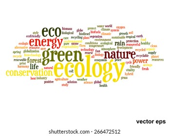 Vector concept or conceptual abstract green ecology and conservation word cloud text on white background, metaphor to environment, recycle, earth, alternative, protection, energy, eco friendly or bio
