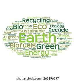 Vector concept or conceptual abstract green ecology and conservation word cloud text on white background, metaphor to environment, recycle, earth, alternative, protection, energy, eco friendly or bio