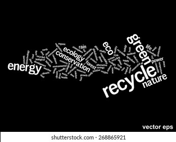Vector concept or conceptual abstract green ecology and conservation word cloud text on black background, metaphor to environment, recycle, earth, alternative, protection, energy, eco friendly or bio