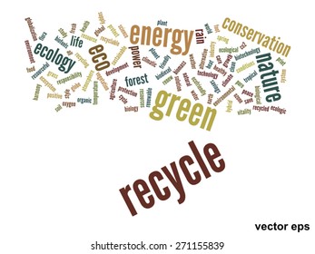 Vector concept or conceptual abstract green ecology and conservation word cloud text on white background, metaphor to environment, recycle, earth, alternative, protection, energy, eco friendly or bio