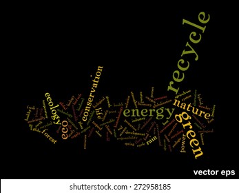 Vector concept or conceptual abstract green ecology and conservation word cloud text on black background, metaphor to environment, recycle, earth, alternative, protection, energy, eco friendly or bio