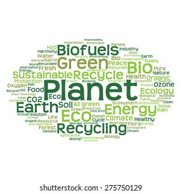 Vector concept or conceptual abstract green ecology and conservation word cloud text on white background, metaphor to environment, recycle, earth, alternative, protection, energy, eco friendly or bio