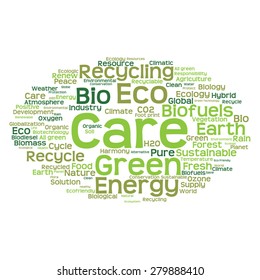 Vector concept or conceptual abstract green ecology and conservation word cloud text on white background, metaphor to environment, recycle, earth, alternative, protection, energy, eco friendly or bio