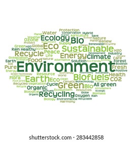 Vector concept or conceptual abstract green ecology and conservation word cloud text on white background, metaphor to environment, recycle, earth, alternative, protection, energy, eco friendly or bio