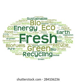 Vector concept or conceptual abstract green ecology and conservation word cloud text on white background, metaphor to environment, recycle, earth, alternative, protection, energy, eco friendly or bio