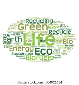 Vector concept or conceptual abstract green ecology and conservation word cloud text on white background, metaphor to environment, recycle, earth, alternative, protection, energy, eco friendly or bio