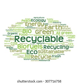 Vector concept or conceptual abstract green ecology and conservation word cloud text on white background, metaphor to environment, recycle, earth, alternative, protection, energy, eco friendly or bio