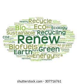 Vector concept or conceptual abstract green ecology and conservation word cloud text on white background, metaphor to environment, recycle, earth, alternative, protection, energy, eco friendly or bio