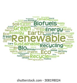Vector concept or conceptual abstract green ecology and conservation word cloud text on white background, metaphor to environment, recycle, earth, alternative, protection, energy, eco friendly or bio