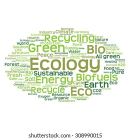 Vector concept or conceptual abstract green ecology and conservation word cloud text on white background, metaphor to environment, recycle, earth, alternative, protection, energy, eco friendly or bio
