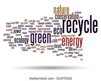 Vector concept or conceptual abstract green ecology and conservation word cloud text on white background, metaphor to environment, recycle, earth, alternative, protection, energy, eco friendly or bio