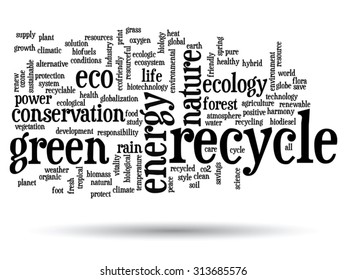 Vector concept or conceptual abstract green ecology and conservation word cloud text on white background, metaphor to environment, recycle, earth, alternative, protection, energy, eco friendly or bio