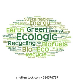 Vector concept or conceptual abstract green ecology and conservation word cloud text on white background, metaphor to environment, recycle, earth, alternative, protection, energy, eco friendly or bio