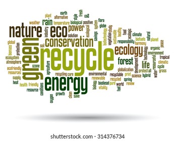 Vector concept or conceptual abstract green ecology and conservation word cloud text on white background, metaphor to environment, recycle, earth, alternative, protection, energy, eco friendly or bio
