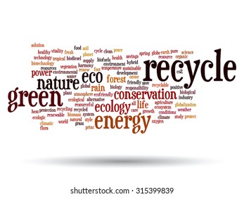 Vector concept or conceptual abstract green ecology and conservation word cloud text on white background, metaphor to environment, recycle, earth, alternative, protection, energy, eco friendly or bio