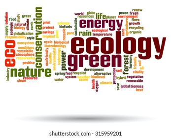 Vector concept or conceptual abstract green ecology and conservation word cloud text on white background, metaphor to environment, recycle, earth, alternative, protection, energy, eco friendly or bio