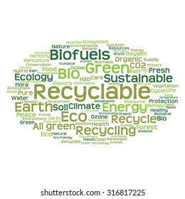 Vector concept or conceptual abstract green ecology and conservation word cloud text on white background, metaphor to environment, recycle, earth, alternative, protection, energy, eco friendly or bio