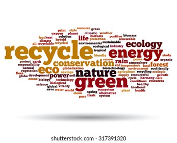 Concepto vectorial o ecología verde abstracta conceptual o energía y conservación texto de nube aislado en segundo plano