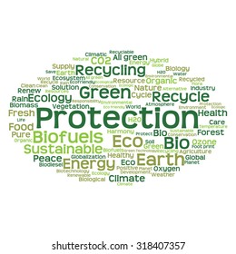 Vector concept or conceptual abstract green ecology and conservation word cloud text on white background, metaphor to environment, recycle, earth, alternative, protection, energy, eco friendly or bio