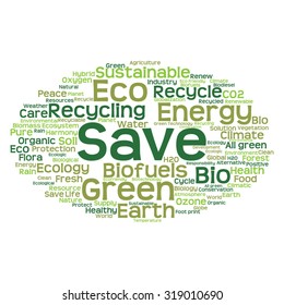 Vector concept or conceptual abstract green ecology and conservation word cloud text on white background, metaphor to environment, recycle, earth, alternative, protection, energy, eco friendly or bio