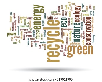 Vector concept or conceptual abstract green ecology and conservation word cloud text on white background, metaphor to environment, recycle, earth, alternative, protection, energy, eco friendly or bio