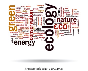 Vector concept or conceptual abstract green ecology and conservation word cloud text on white background, metaphor to environment, recycle, earth, alternative, protection, energy, eco friendly or bio