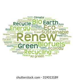 Vector concept or conceptual abstract green ecology and conservation word cloud text on white background, metaphor to environment, recycle, earth, alternative, protection, energy, eco friendly or bio