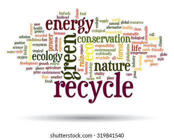 Vector concept or conceptual abstract green ecology and conservation word cloud text on white background, metaphor to environment, recycle, earth, alternative, protection, energy, eco friendly or bio