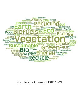 Vector concept or conceptual abstract green ecology and conservation word cloud text on white background, metaphor to environment, recycle, earth, alternative, protection, energy, eco friendly or bio