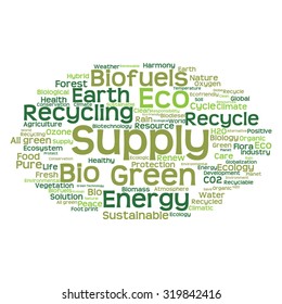 Vector concept or conceptual abstract green ecology and conservation word cloud text on white background, metaphor to environment, recycle, earth, alternative, protection, energy, eco friendly or bio