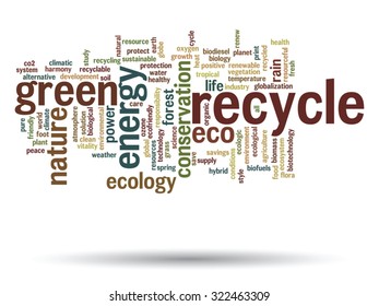 Vector concept or conceptual abstract green ecology and conservation word cloud text on white background, metaphor to environment, recycle, earth, alternative, protection, energy, eco friendly or bio