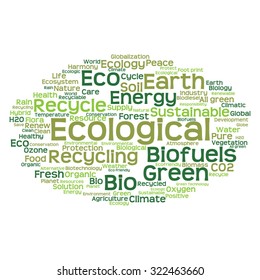 Vector concept or conceptual abstract green ecology and conservation word cloud text on white background, metaphor to environment, recycle, earth, alternative, protection, energy, eco friendly or bio
